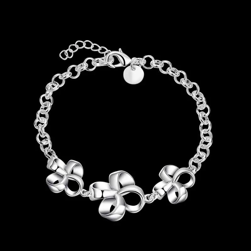 Silver Bracelets Three Flower Leaf Men Bracelet Jewellery471 2