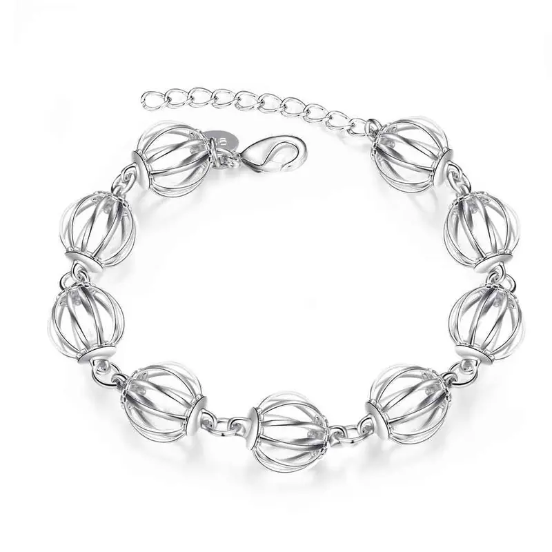 Silver Charm Bracelet Even Oval Beads Pulsera Wedding Jewelry Hbh 17 1