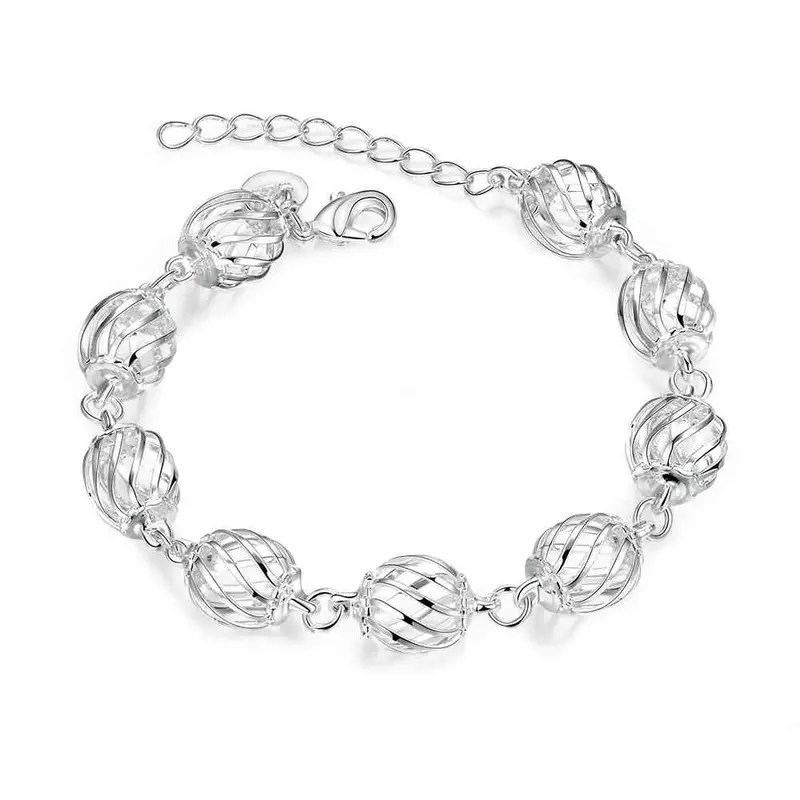 Silver Charm Bracelet Even Oval Beads Pulsera Wedding Jewelry Hbh 17 2