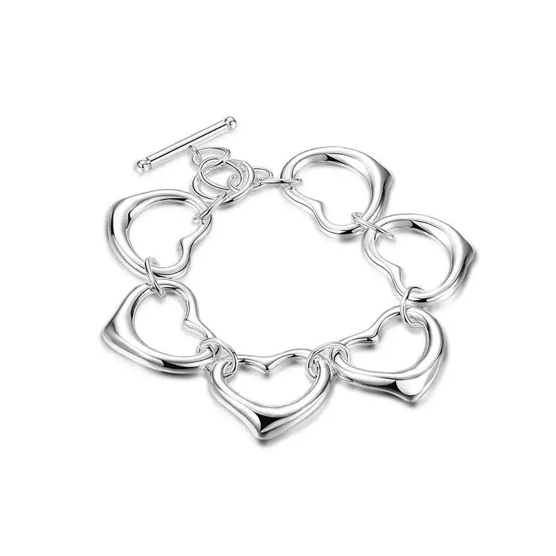 Silver Charm Bracelet Five Square Hollow Heart Pulseras Mujer Collier Plastron Femme Hbh 2 1