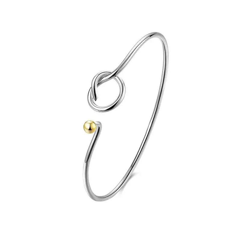 Silver Charms Bangle Y And Golden Bead Women Bracelet Smtb 93 1
