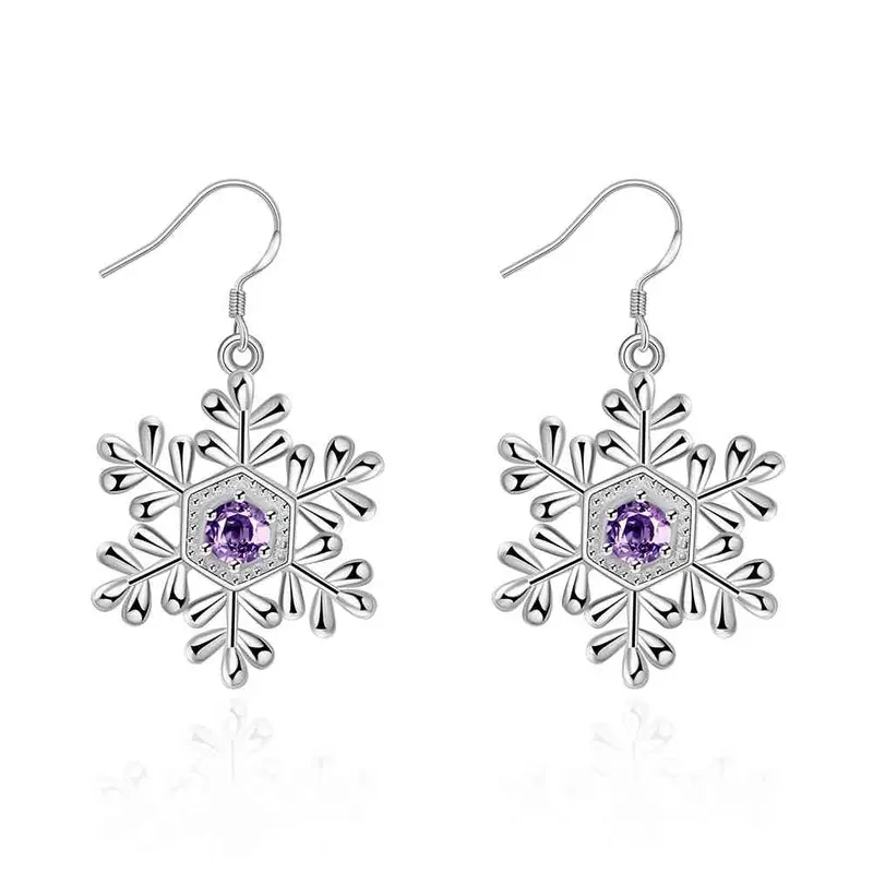 Silver Clip On Earrings Six-Leaf Flower Drop Kupe Elegant 2