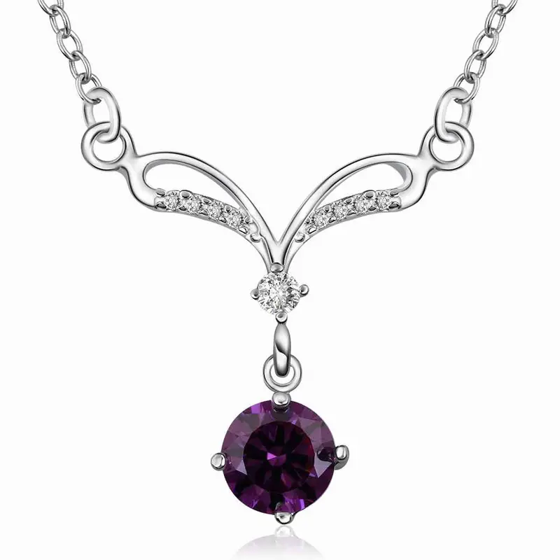 Silver Collar Necklace Purple Gem Collares Love 529 1