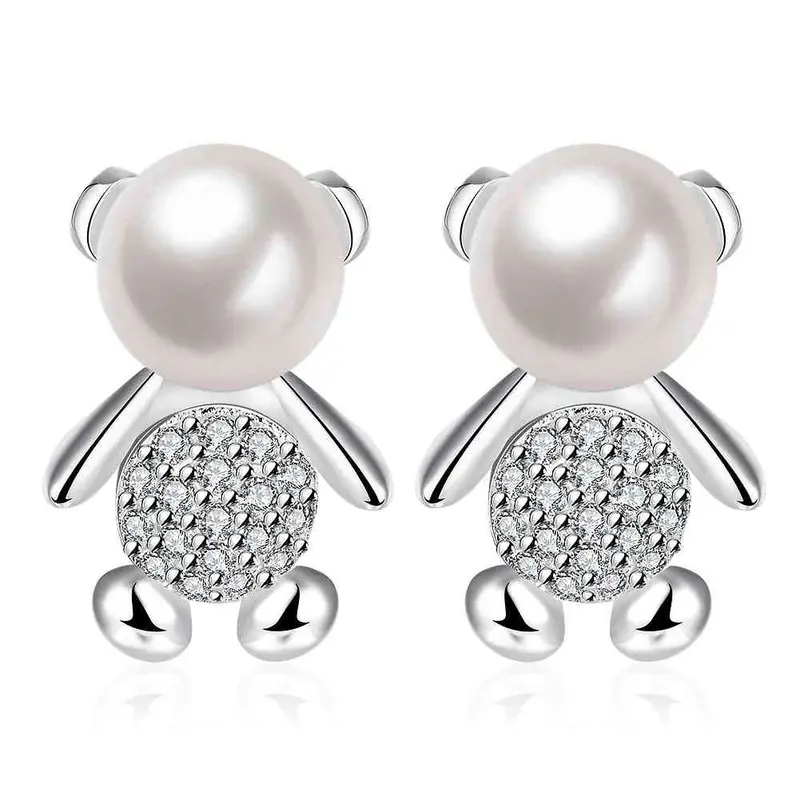 Silver Earing Bear Stud Ear Cuff Jewelry European Style 396 1