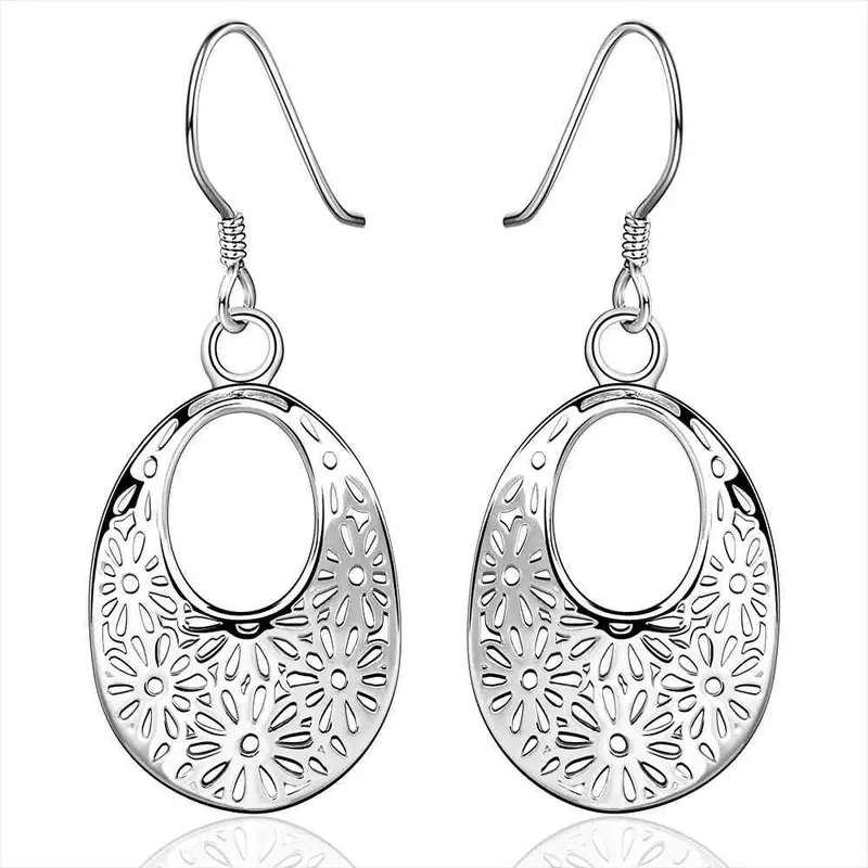 Silver Earing Silver Plated Jewelry Hollow Flower Earrings 581 1