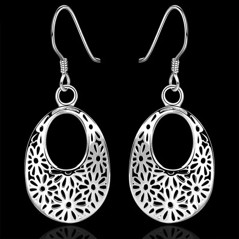 Silver Earing Silver Plated Jewelry Hollow Flower Earrings 581 2