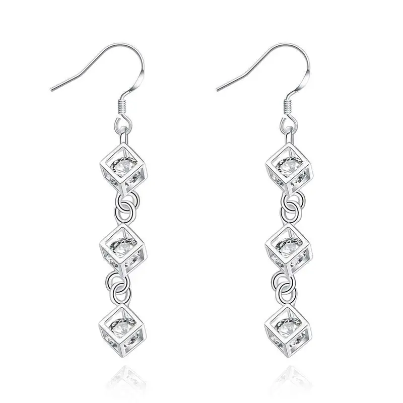 Silver Earing White Stone Drop Ear Cuff Joias 1