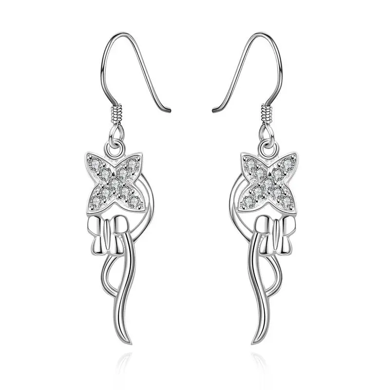 Silver Earing White Stone Drop Ear Cuff Joias 2
