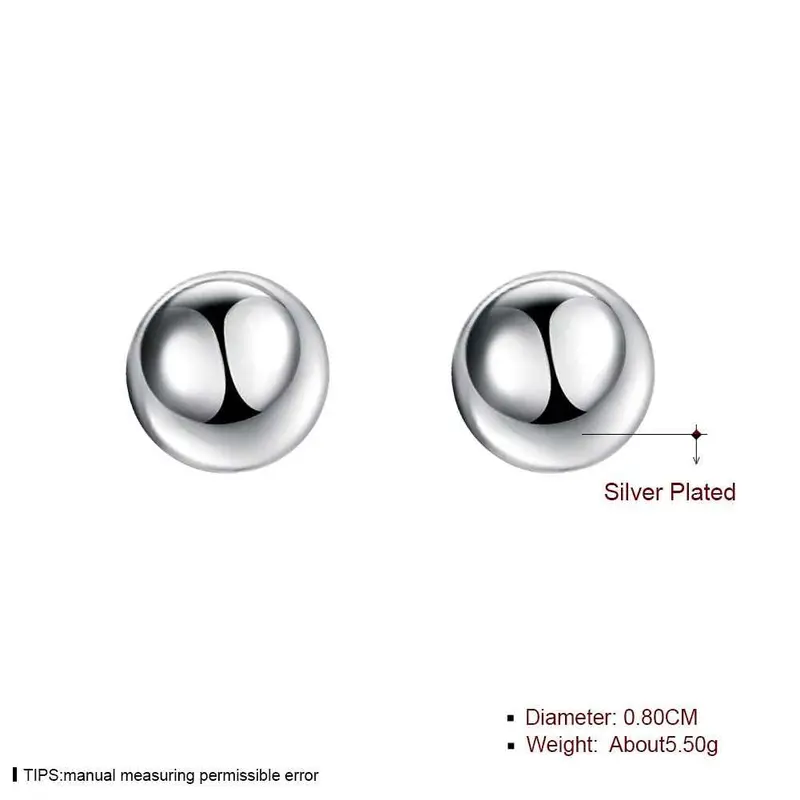 Silver Earings 8Mm Bead Stud Brincos De Festa Bijoux 2