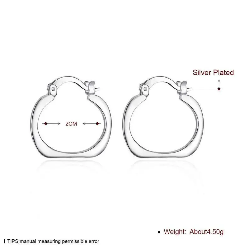 Silver Earings Jewelry Flat Square Round Hoop Brinco Sport 123 2