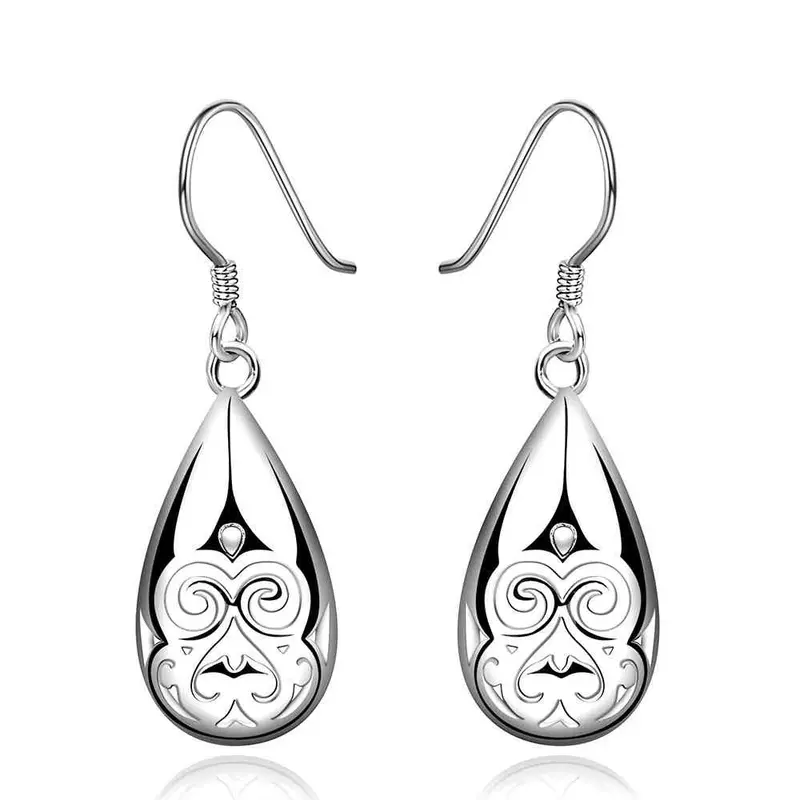 Silver Earings Jewelry Hollow Weave Flower Drop Cufflinks Jewelry European Style 382 4