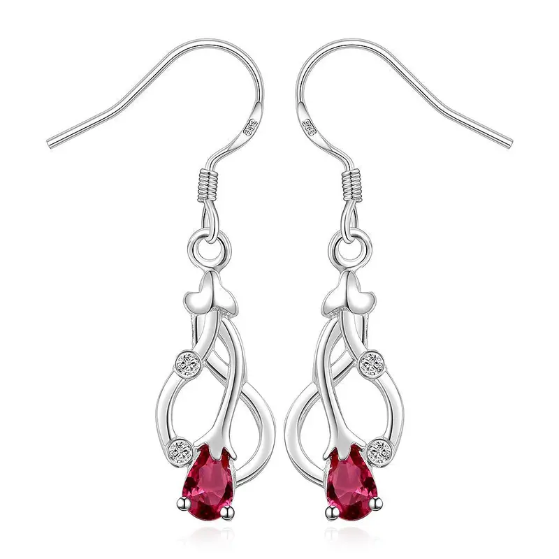 Silver Earings Red Stone Drop Brincos De Festa Costume Jewellery 28 1