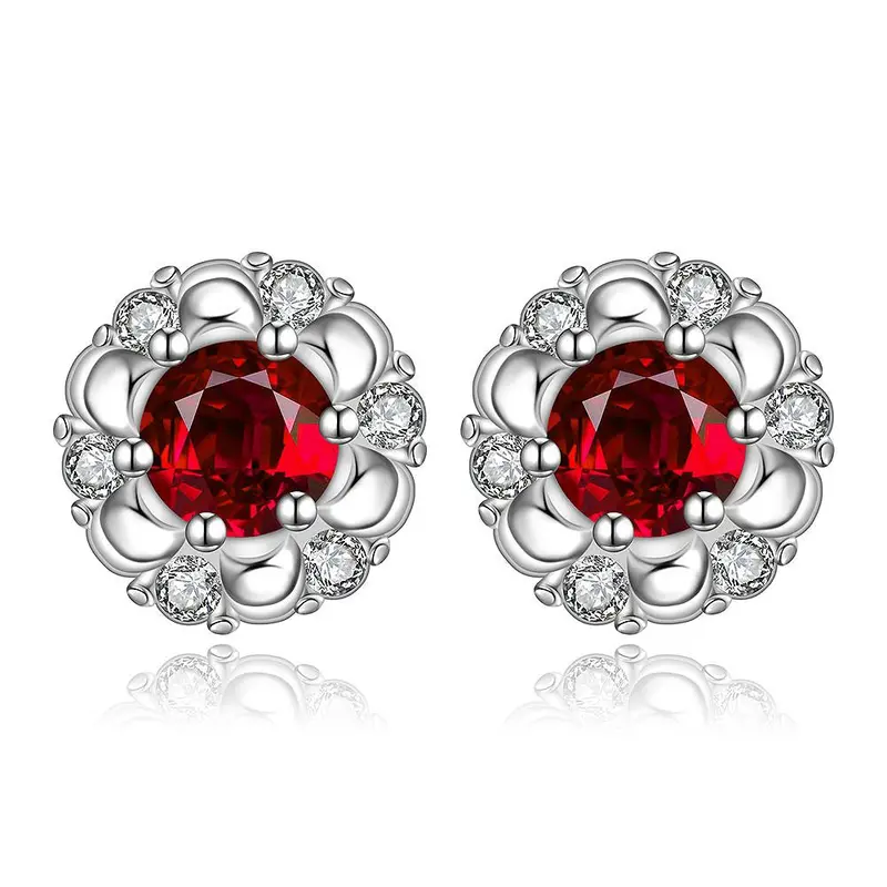 Silver Earings Red Stone Stud Cuff Wedding Jewelry   2 1