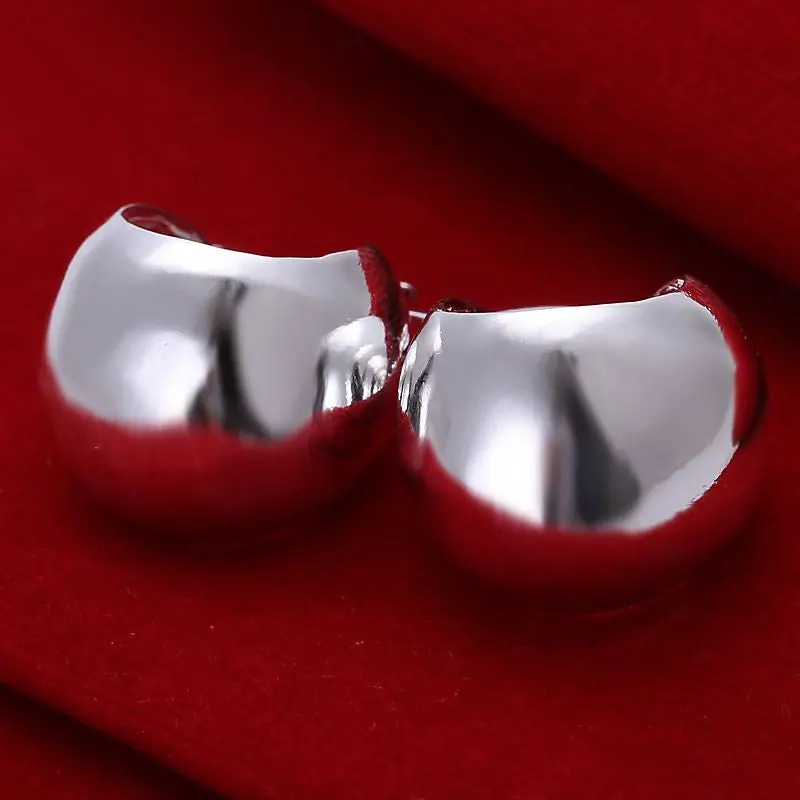 Silver Earings Smooth Egg Stud Brinco Joyas 1