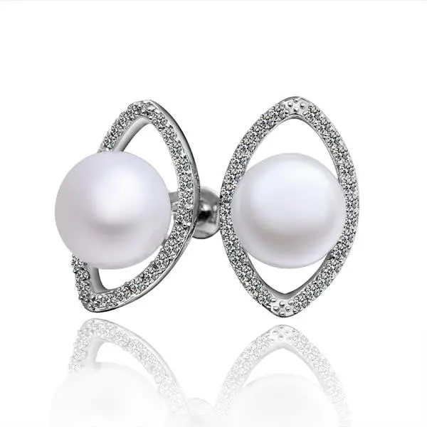 Silver Earring Beads Heart Imitation Pearl Stud Cuff Wedding 1