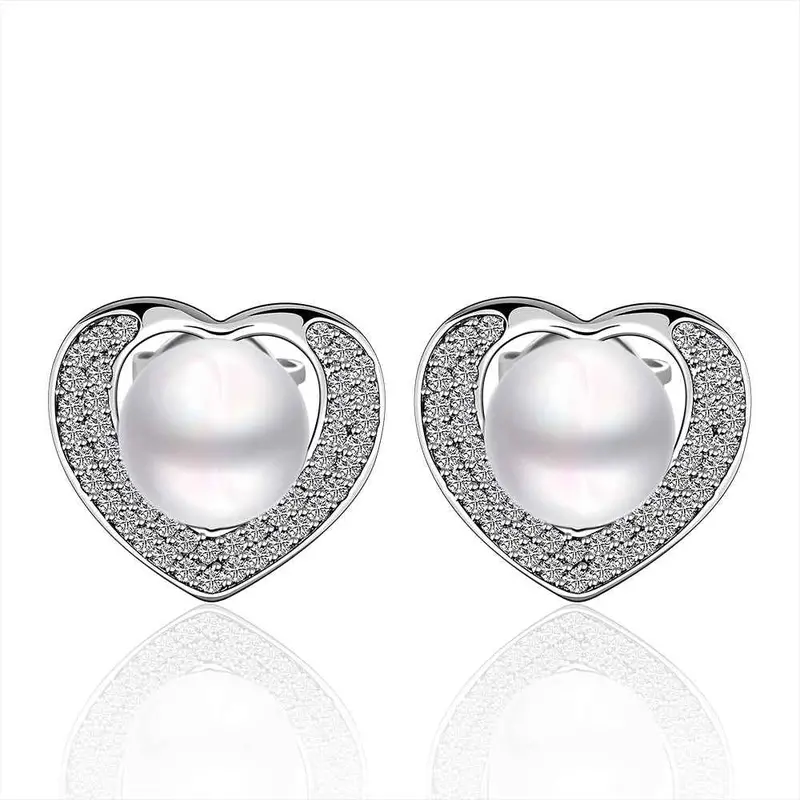 Silver Earring Beads Heart Imitation Pearl Stud Cuff Wedding 10