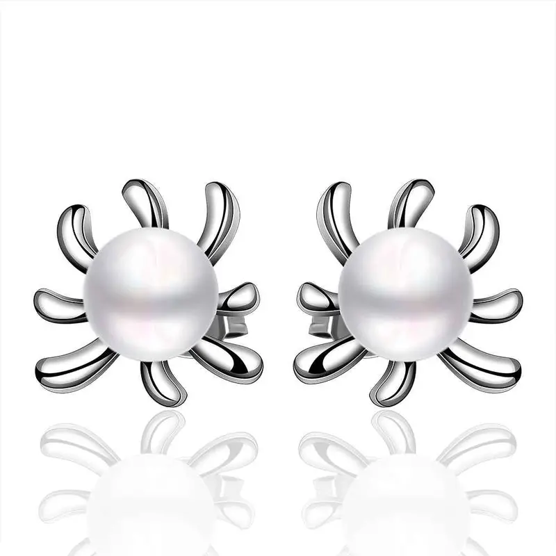 Silver Earring Beads Heart Imitation Pearl Stud Cuff Wedding 11