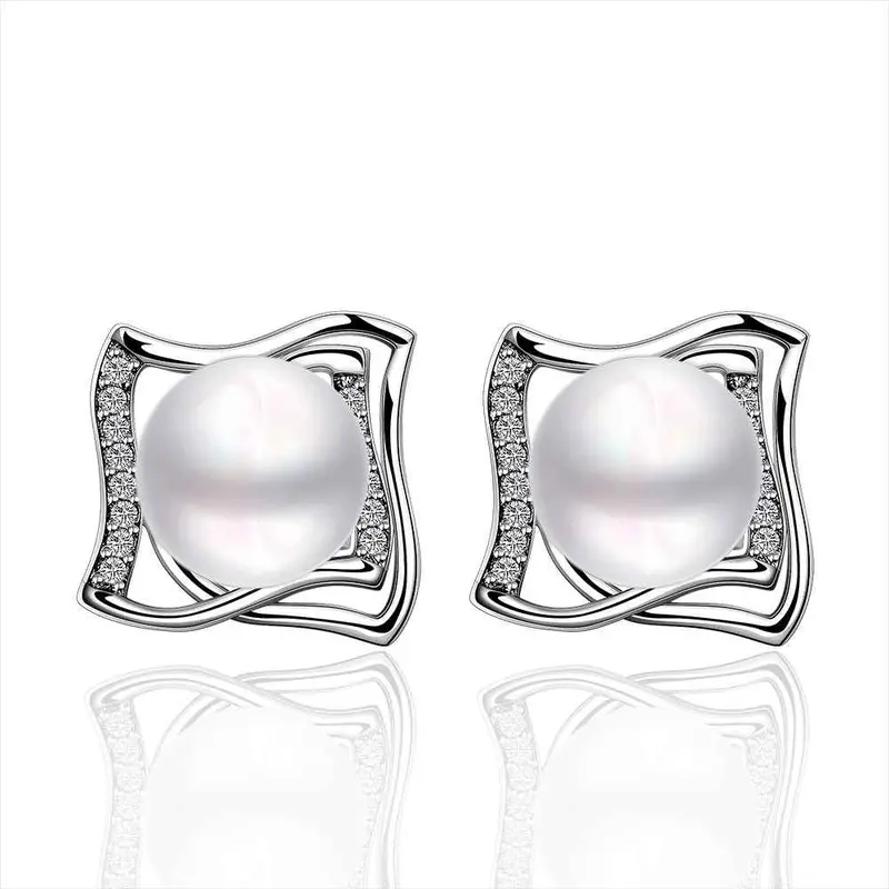 Silver Earring Beads Heart Imitation Pearl Stud Cuff Wedding 12