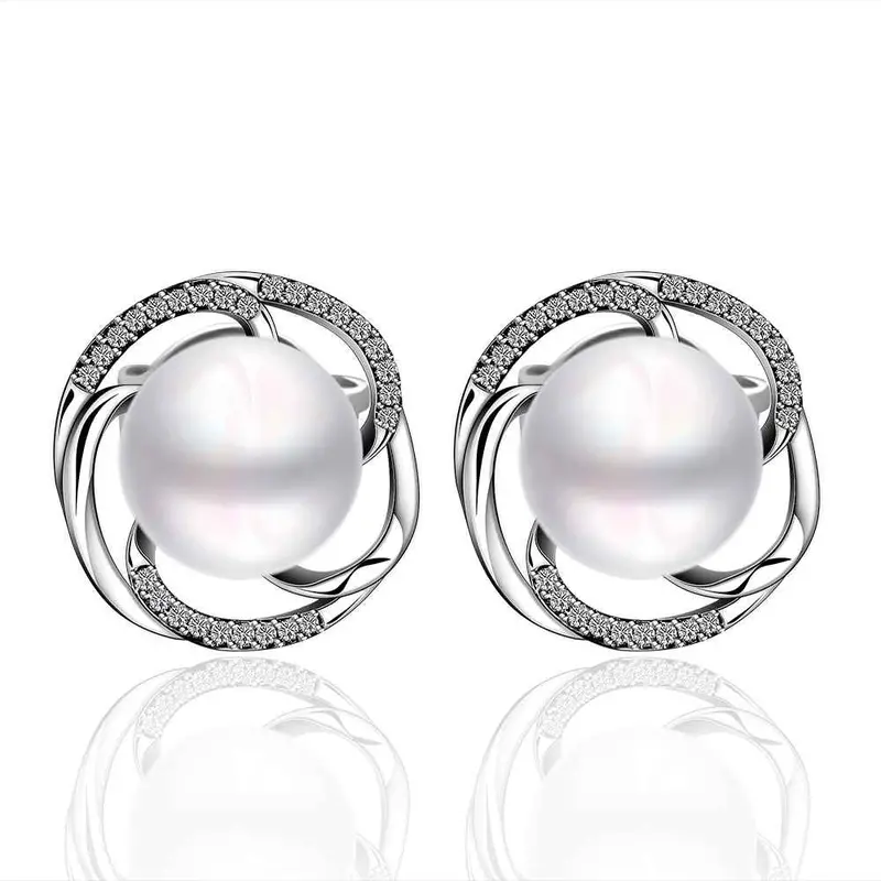 Silver Earring Beads Heart Imitation Pearl Stud Cuff Wedding 13