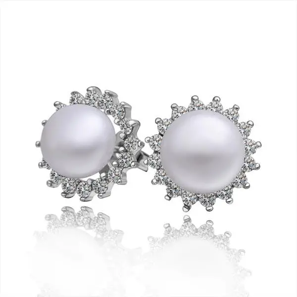 Silver Earring Beads Heart Imitation Pearl Stud Cuff Wedding 2