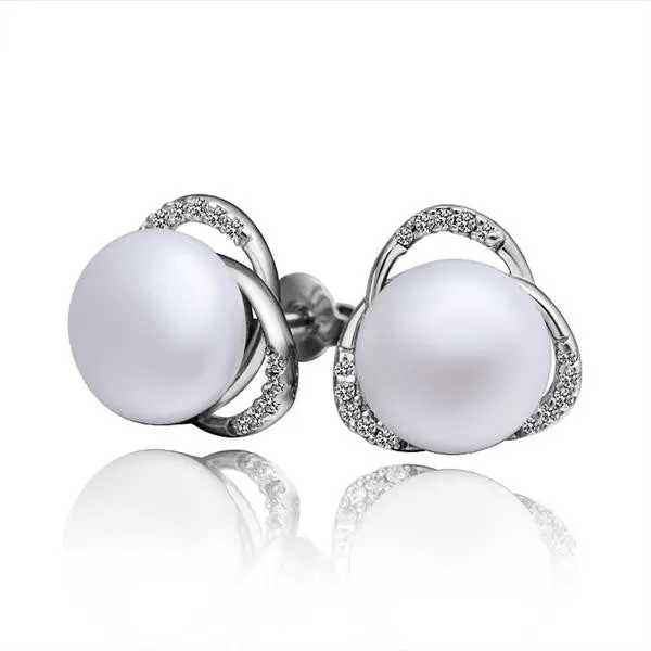 Silver Earring Beads Heart Imitation Pearl Stud Cuff Wedding 4
