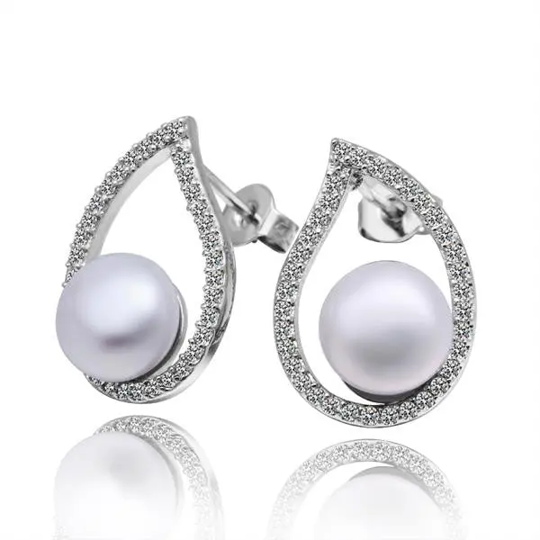 Silver Earring Beads Heart Imitation Pearl Stud Cuff Wedding 5