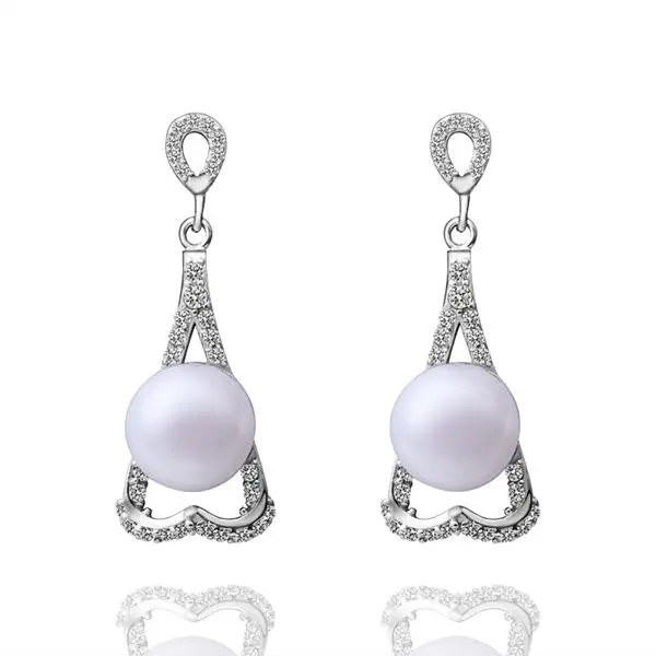 Silver Earring Beads Heart Imitation Pearl Stud Cuff Wedding 7