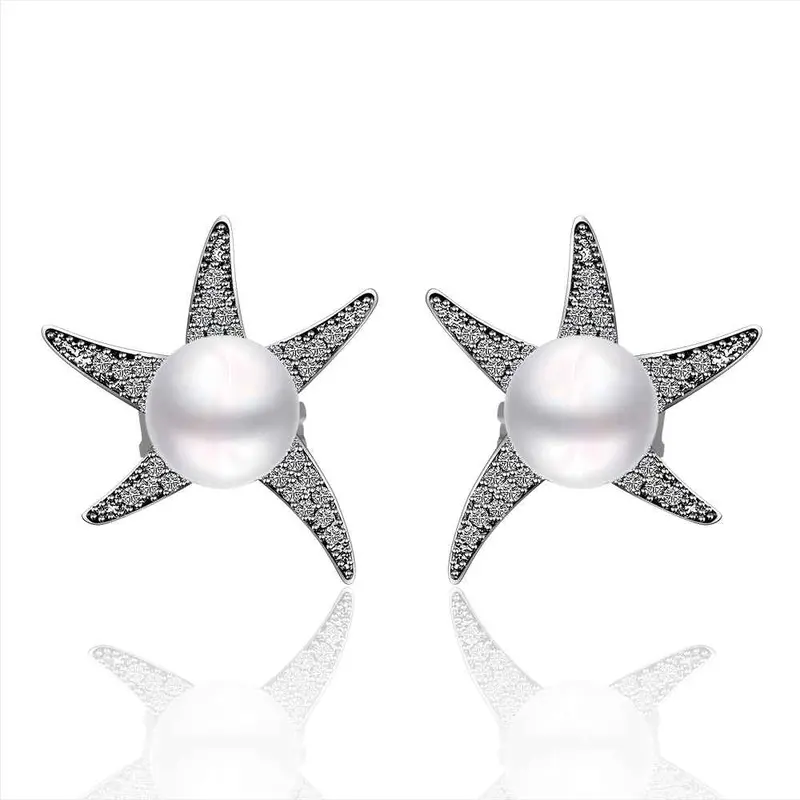 Silver Earring Beads Heart Imitation Pearl Stud Cuff Wedding 9