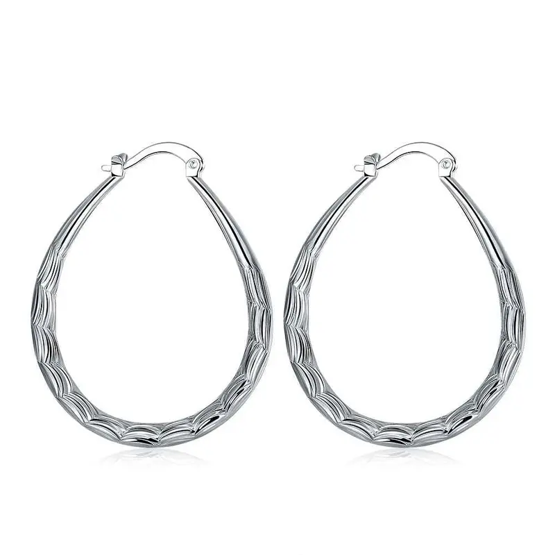 Silver Earring Ellipse Skin Prismatic Hoop Orecchini Gift For Her 295 1