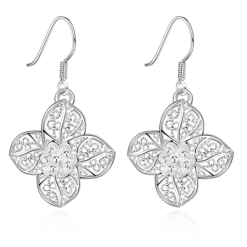 Silver Earring Flower Drop Brinco Wedding 682 1
