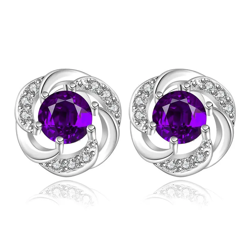 Silver Earring Purple Stone Stud Cufflinks S In Euros   3 1