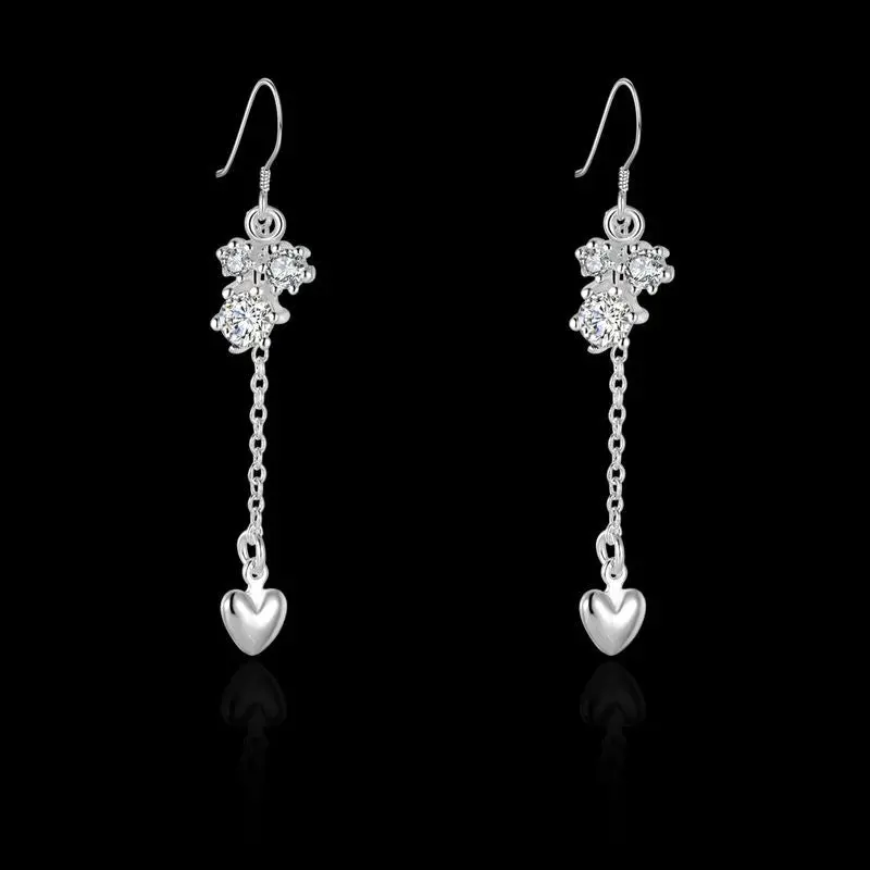 Silver Earring White Stone Drop Heart Drop Brincos De Festa Joyas  14 1