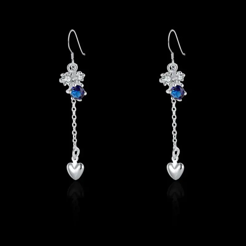 Silver Earring White Stone Drop Heart Drop Brincos De Festa Joyas 14 2