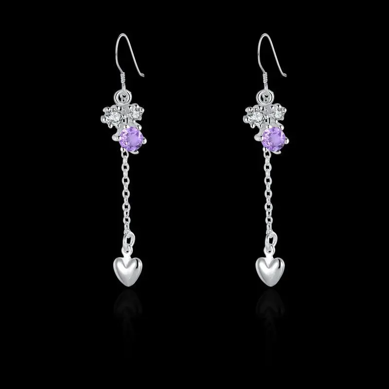 Silver Earring White Stone Drop Heart Drop Brincos De Festa Joyas 14 3