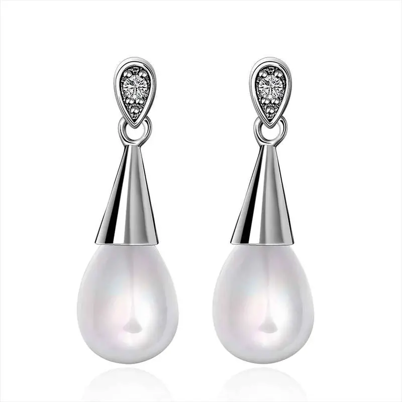 Silver Earrings Beads Imitation Pearl Stud Pendientes Bijoux 263 2