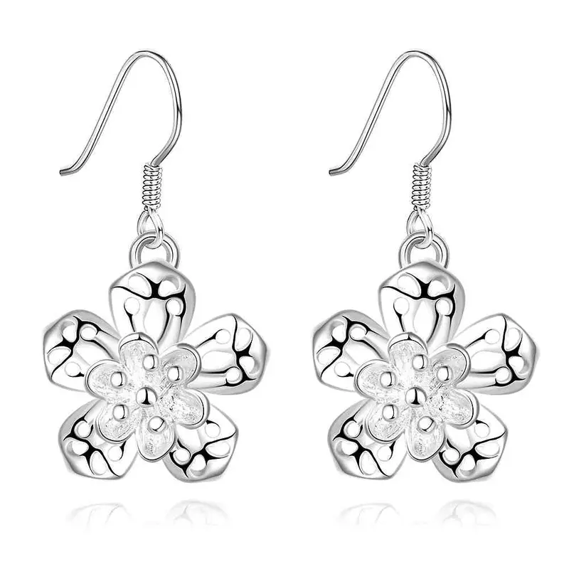 Silver Earrings Flower Drop Orecchini Jewellery 684 1