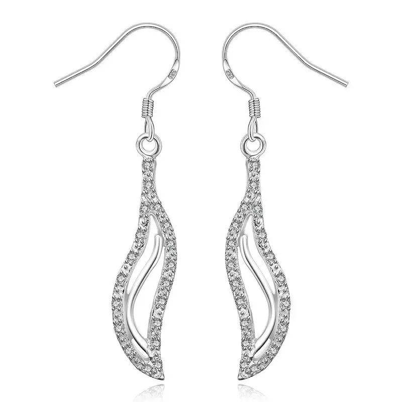 Silver Earrings Inlaid Stone Drop Cuff Bone 1