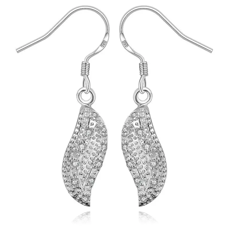 Silver Earrings Inlaid Stone Drop Cuff Bone 2