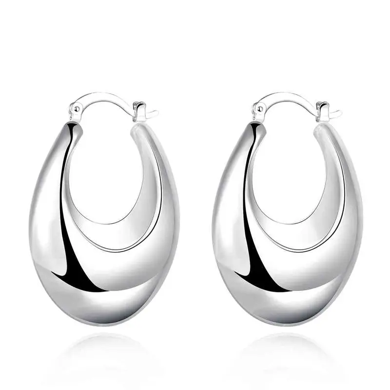 Silver Earrings Oval Clip Cuff Bijoux Femme 711 1