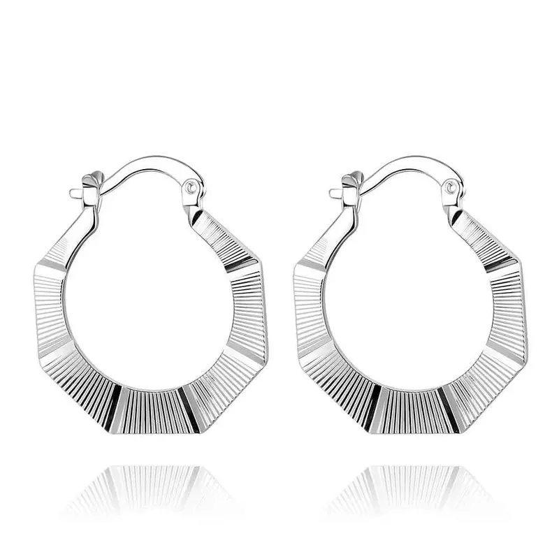 Silver Earrings Polygon Clip Cuff Bijouterie 691 1