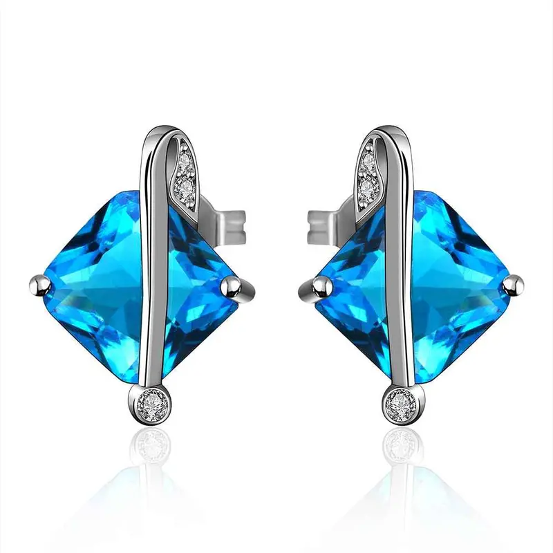 Silver Earrings Sapphire Jewelry Beauty Deep Blue Brincos Charm 186 1