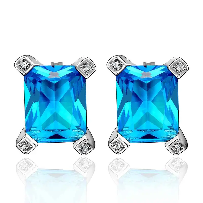 Silver Earrings Sapphire Jewelry Beauty Deep Blue Brincos Charm 186 2