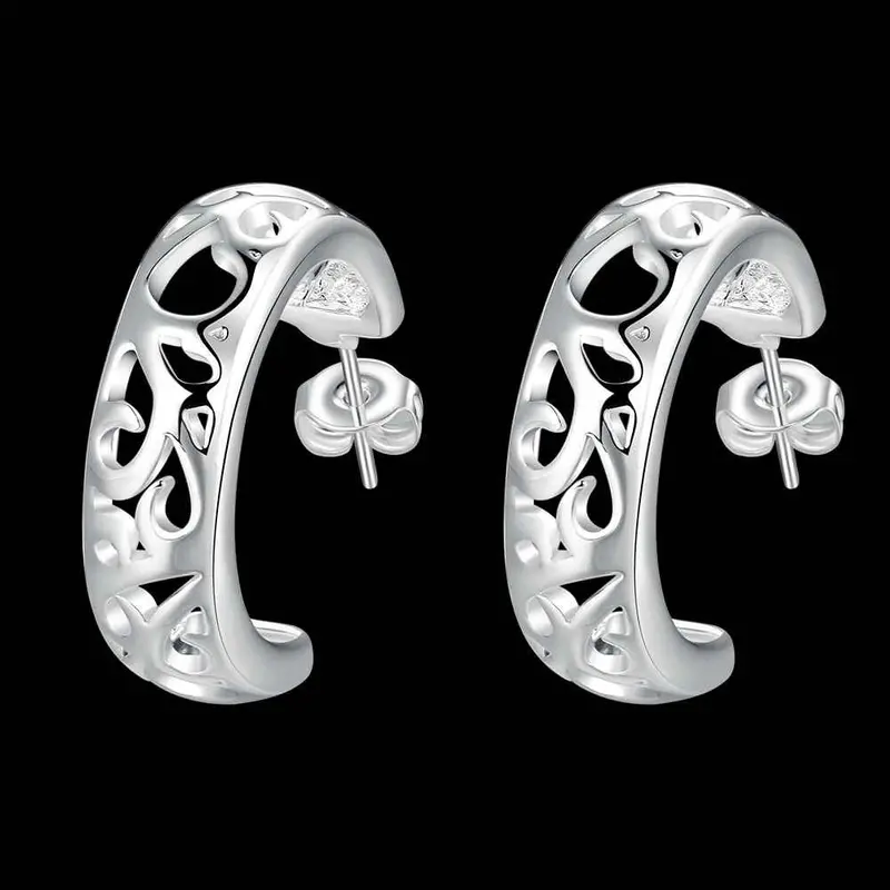 Silver Earrings Semi Hollow Stud Ear Cuff Bijouterie 2
