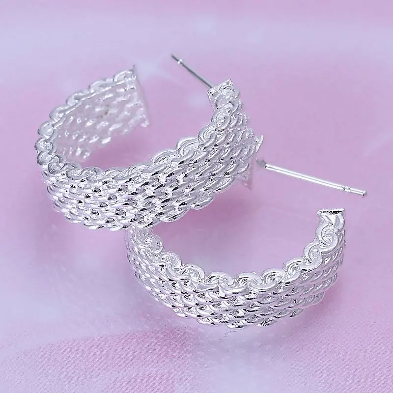 Silver Earrings Weaved Web Stud Brincos Floating Charms 1