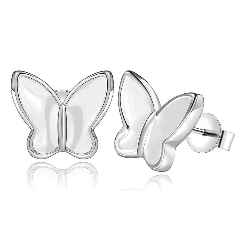 Silver Earrings White Butterfly Stud Brinco Bijoux 563 1
