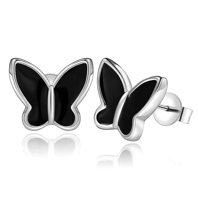 Silver Earrings White Butterfly Stud Brinco Bijoux 563 2