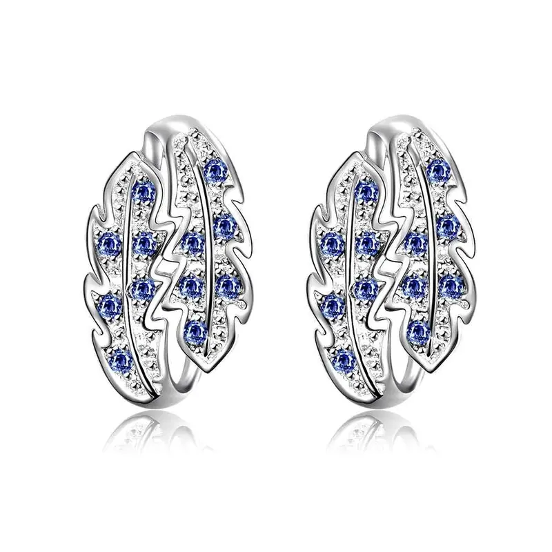 Silver Earrings Willow Leaf Crystal Stud Brincos Jewelry 392 1