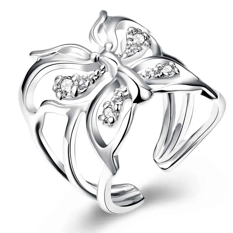 Silver Engagement Ring Inlay Butterfly Anel De Ouro Diy 96 1