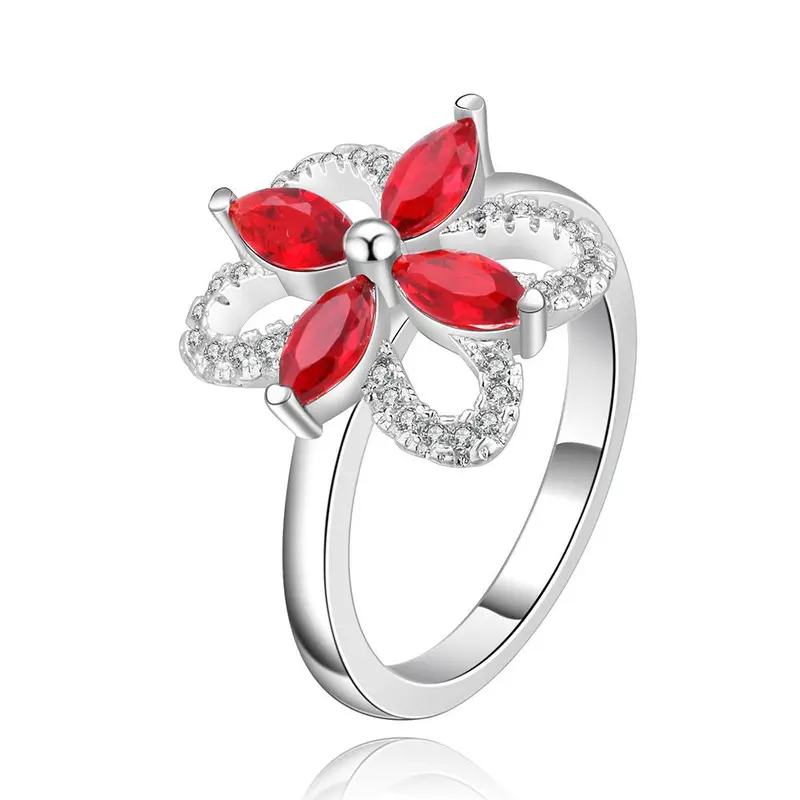 Silver Engagement Rings Insets Flower-Sapphire Anillos Jewelry 2