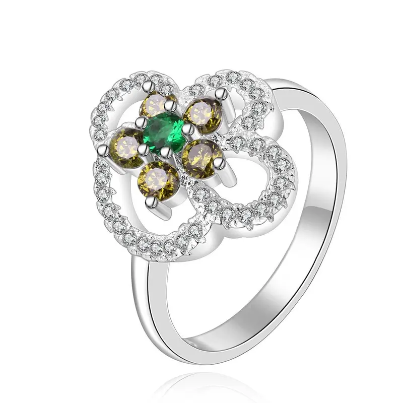 Silver Engagement Rings Insets Flower-Sapphire Anillos Jewelry 4